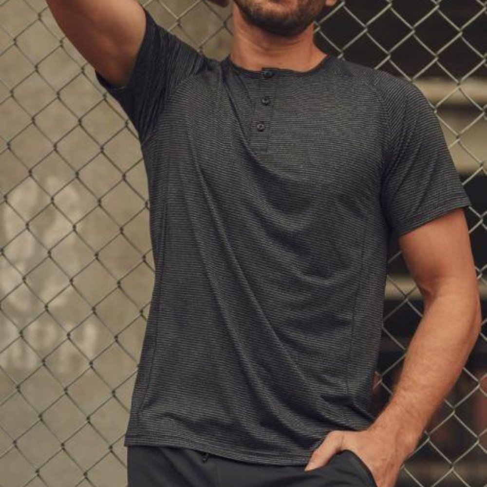 STRIPED RAGLAN HENLEY SHIRT